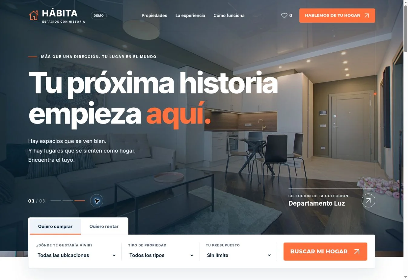 Recorrido de escritorio por la página de HÁBITA